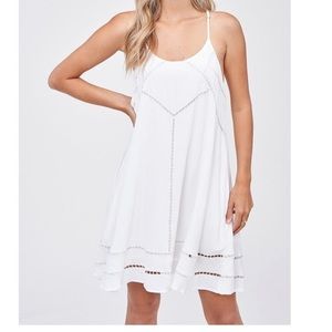 Lulus dress white racer back linen blend crochet detail lined garden girl S